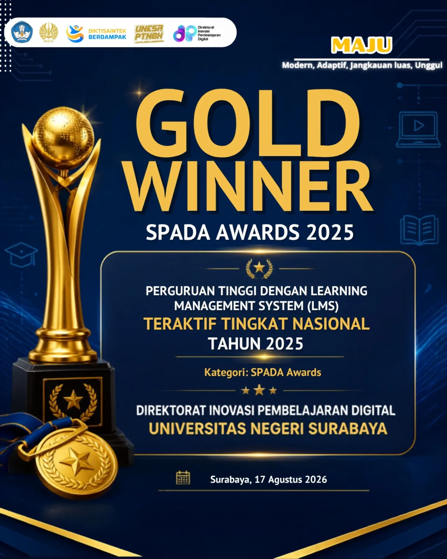 GOLD WINNER SPADA Awards 2025 Kategori LMS Teraktif - DIPD UNESA