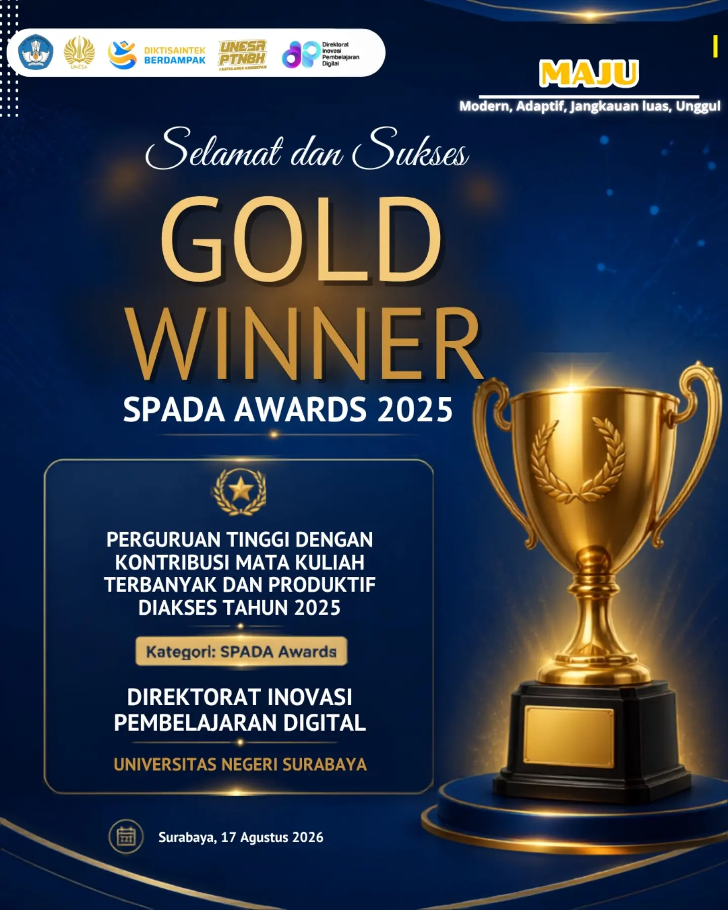 GOLD WINNER SPADA Awards 2025 - Direktorat Inovasi Pembelajaran Digital (DIPD) UNESA