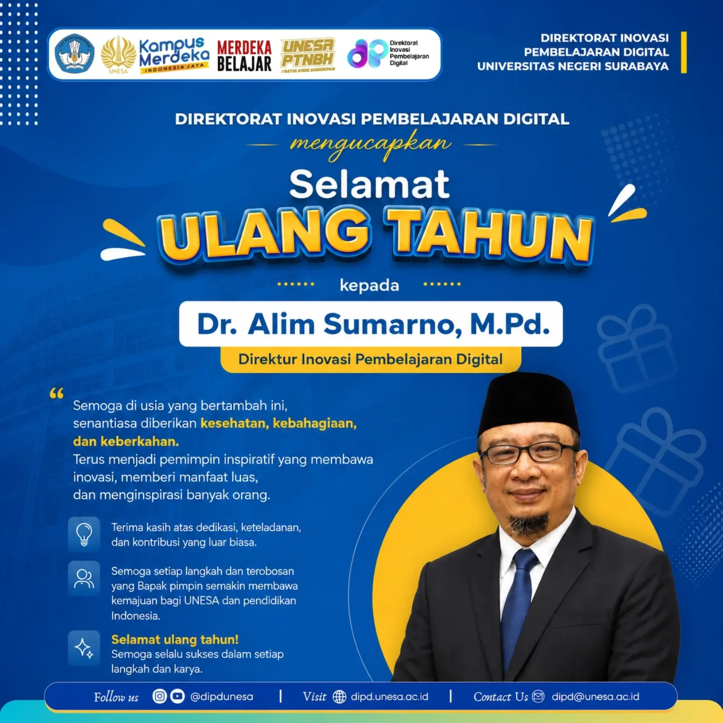 Selamat Ulang Tahun, Dr. Alim Sumarno, M.Pd.! Direktorat Inovasi Pembelajaran Digital UNESA